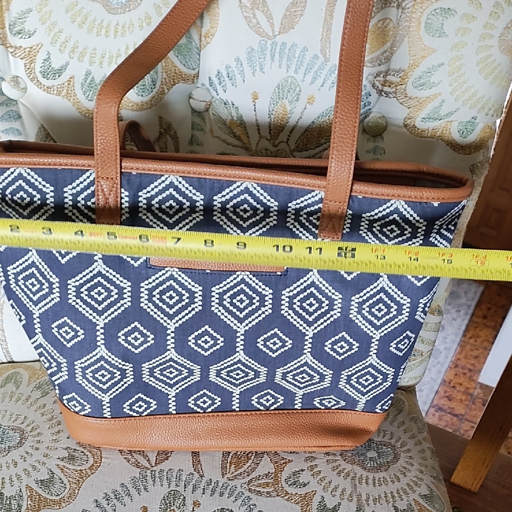 Geometric Patterned Tote Bag with Tan Accents - Picture 6 of 6